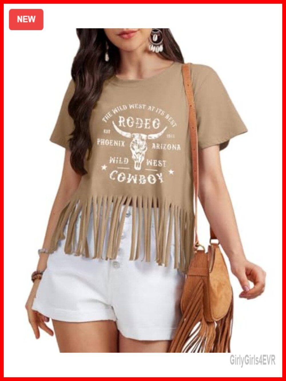 Western Fringe T-Shirt Cowgirl Rodeo Cowboy Tee Short Sleeve Crew Neck